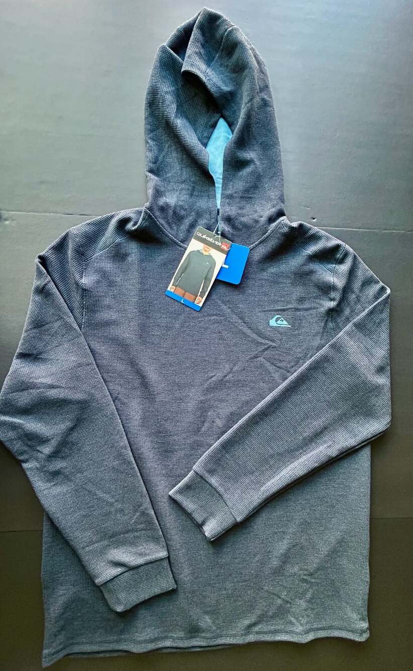 Quiksilver Waffle Knit Hoodie Size L Blue Moisture Wicking